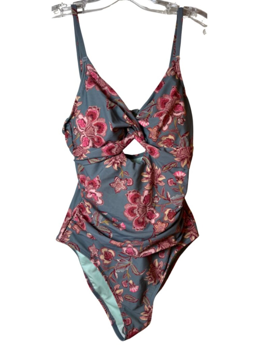 Cupshe Floral Twist Front One Piece Swimsuit Tummy Control Medium NWT Green Pink